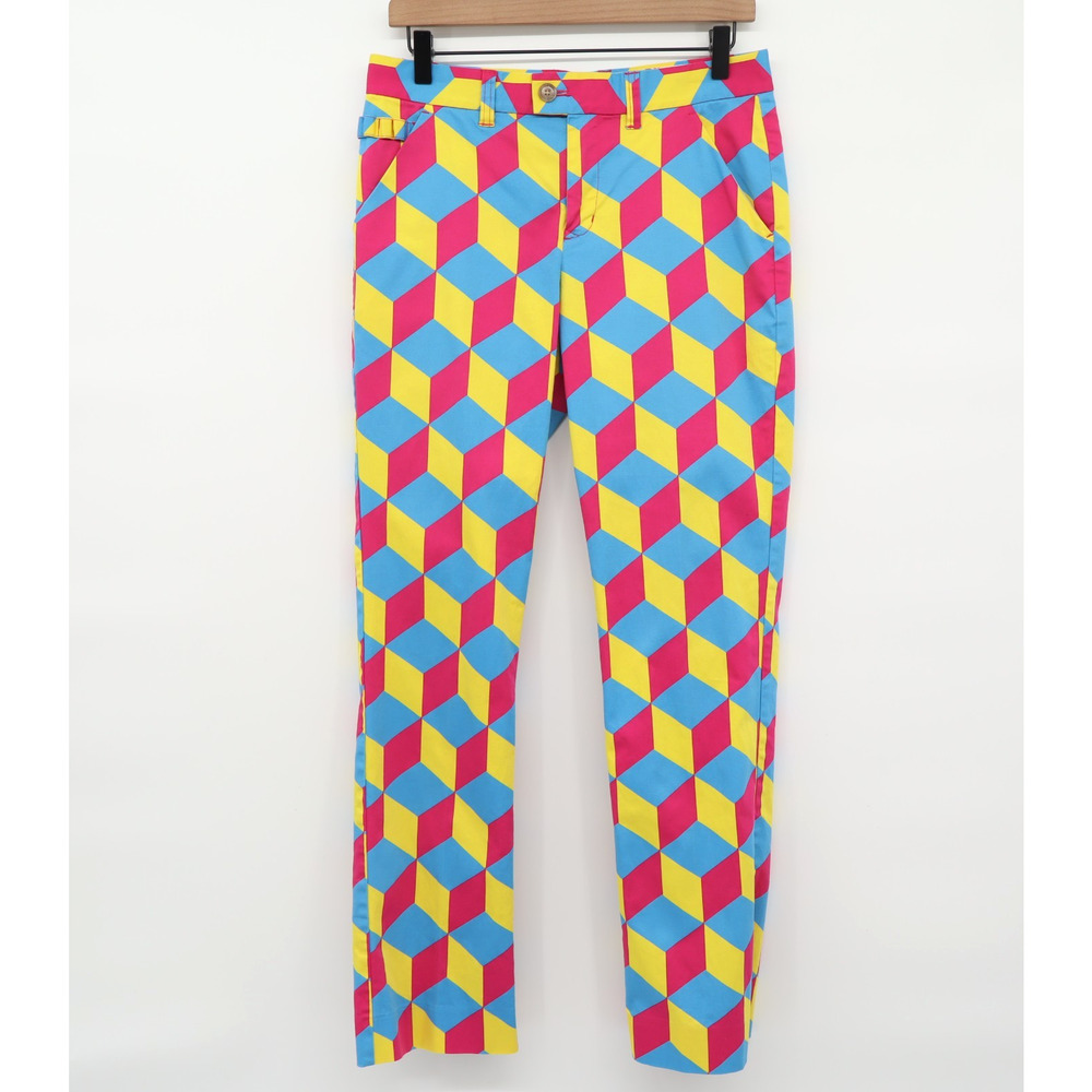 Royal & Awesome Women's Multicolor Diamond Yellow Pink Blue Golf Pants Sz 10
